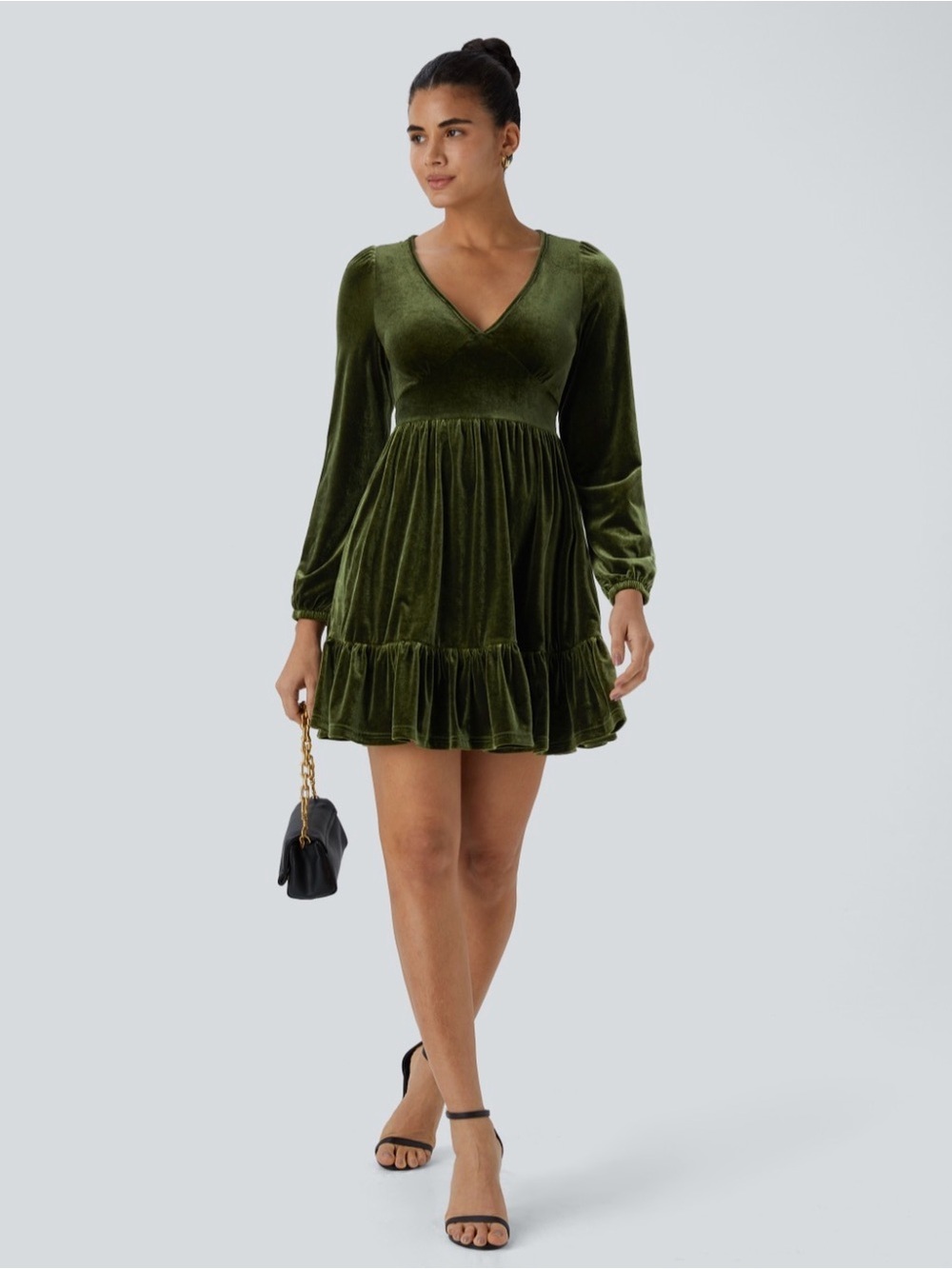 Halara Rifle Green Velvet Long Sleeve Mini Dress Size M NWT